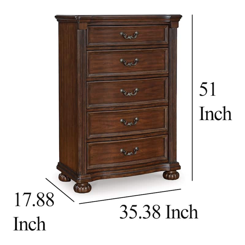 Laon Tall Dresser Chest, 5 Drawer Cherry Brown Solid Hardwood, 51 Inch