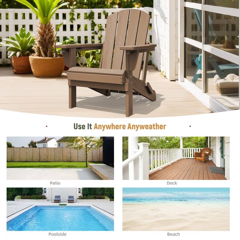 3-Position Reclining Folding Outdoor Chair – PE Wood Grain, Weather-Resistant