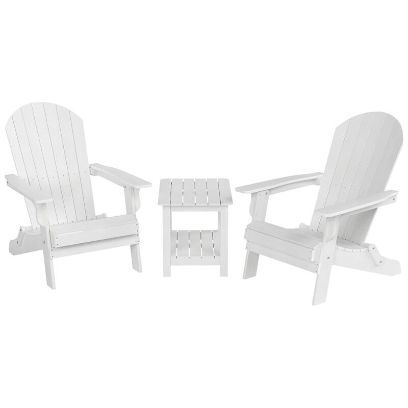 Vineyard HIPS Outdoor Folding Eco-Friendly All Weather Seashell Adirondack Chairs with Side Table (3-Piece Set)