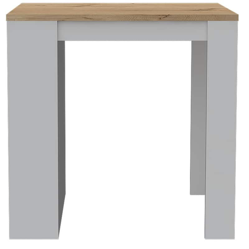 Square White and Pine Kitchen Island with Open Shelves, Spacious Countertop, and Dining Space for Two People