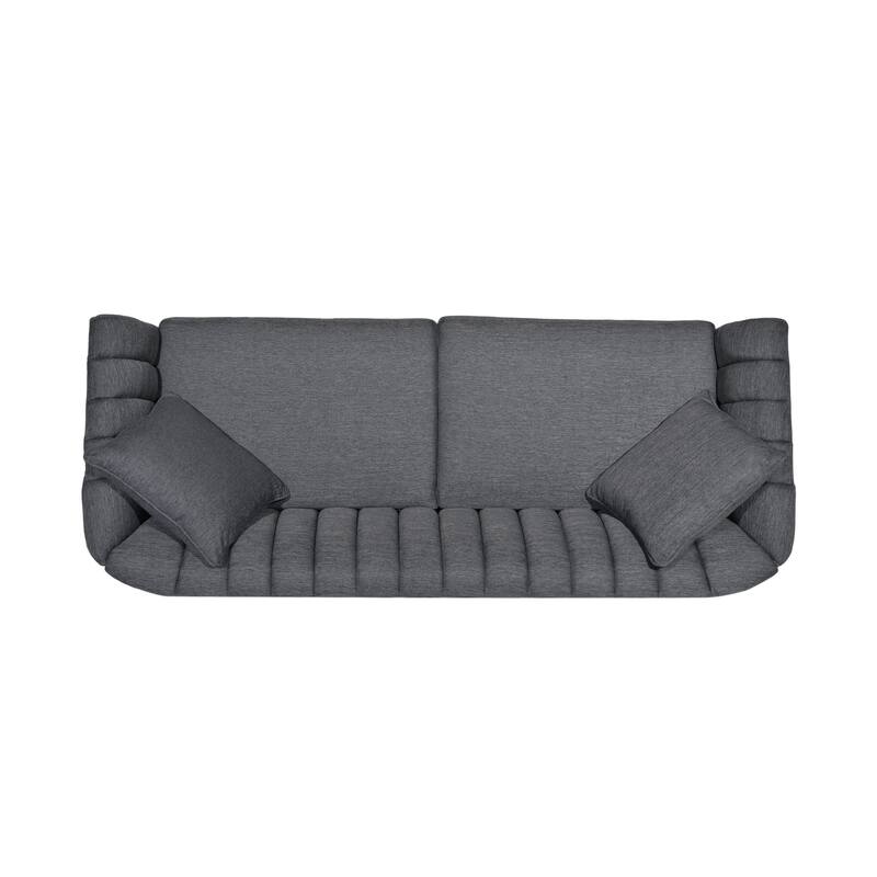 Roomfitters Modern Velvet 3-Seater Sofa with Channel Tufting and Plush Cushions for Living Room