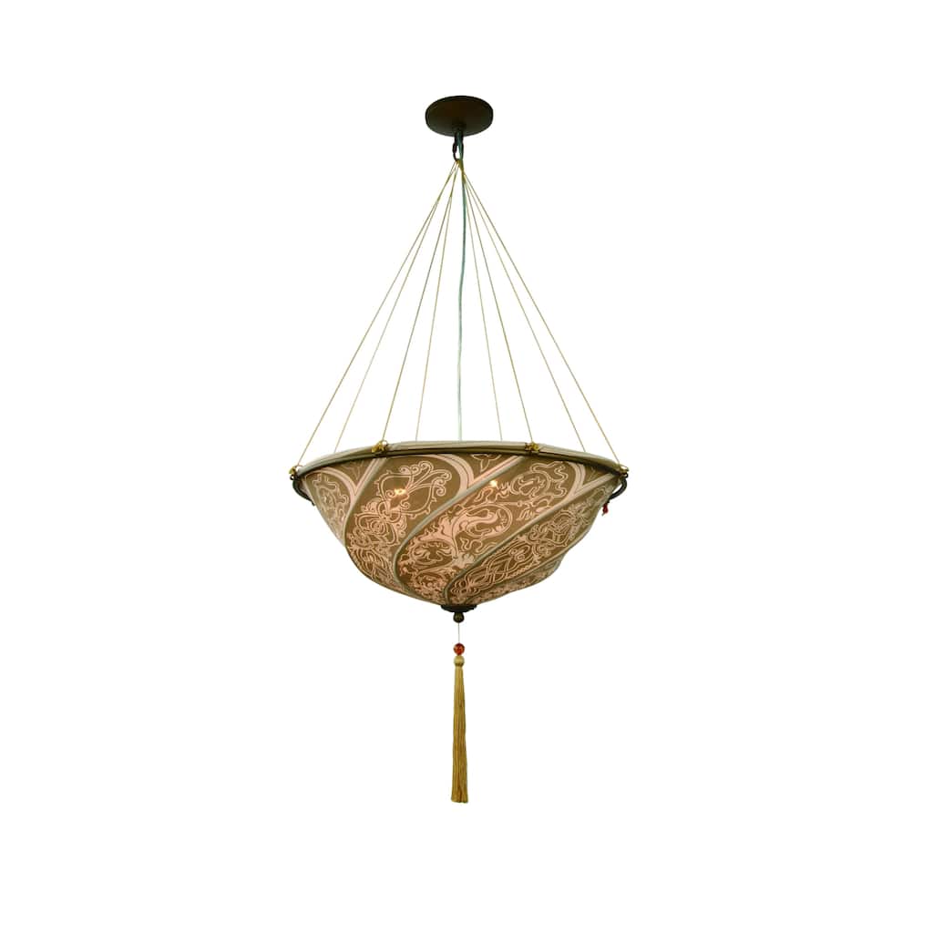 3-Light Brown Chandelier With A Cream Designed Fabric Shade