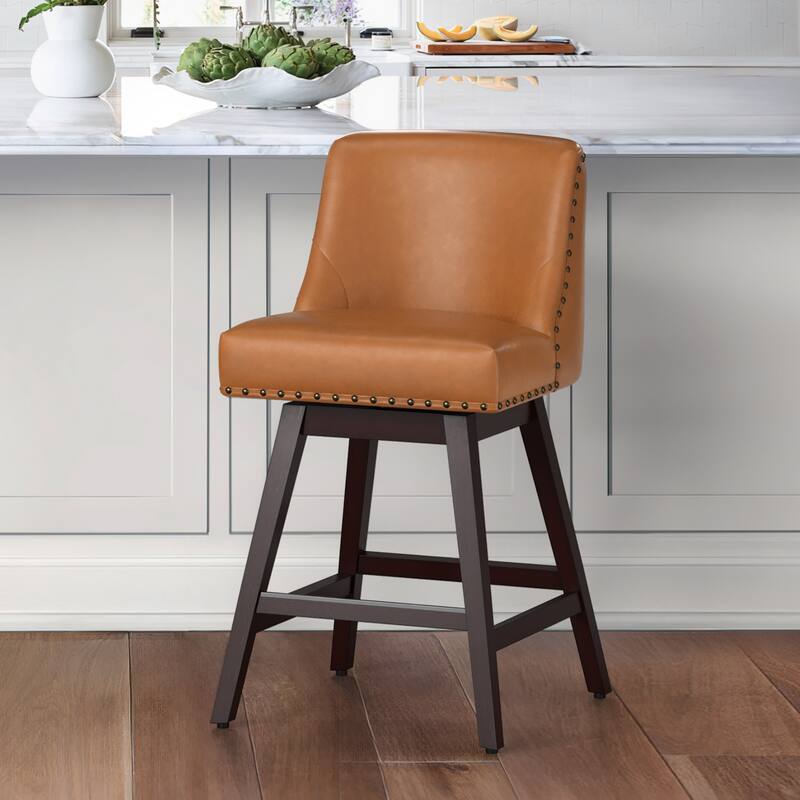 26 in. Fabric Upholstered Counter Height Swivel Bar Stool with Footrest - 19.6"D x 19.6"W x 37"H