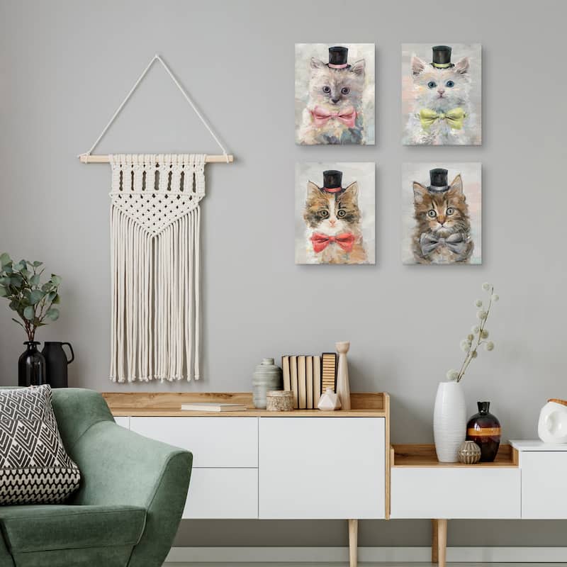 Top Hat Cats I, II, III & IV by Studio Arts Canvas Art Print Set - Grey