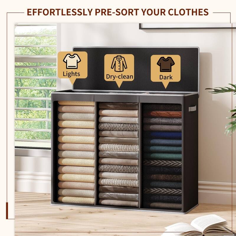 Laundry hamper 3 section - 32.7"L x 12.2"W x 27.6"H