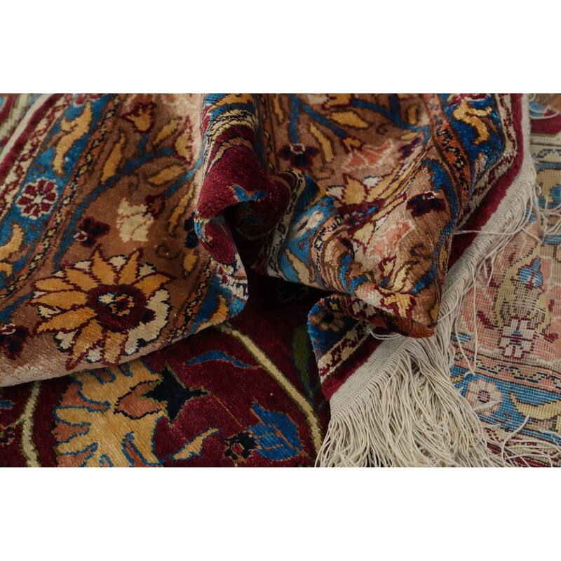 Hand Knotted Traditional Silk Red Geometric Area Rug - 5' 1'' X 3' 4''