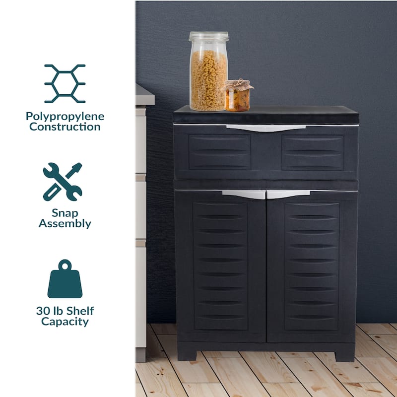 Plastic Storage Cabinet with Adjustable Shelf and Drawer