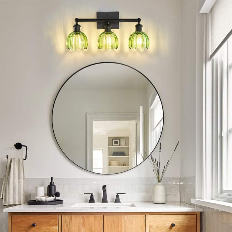 Modern Vintage Bathroom Vanity Light - Patterned Glass Shade E26 Bulb Base