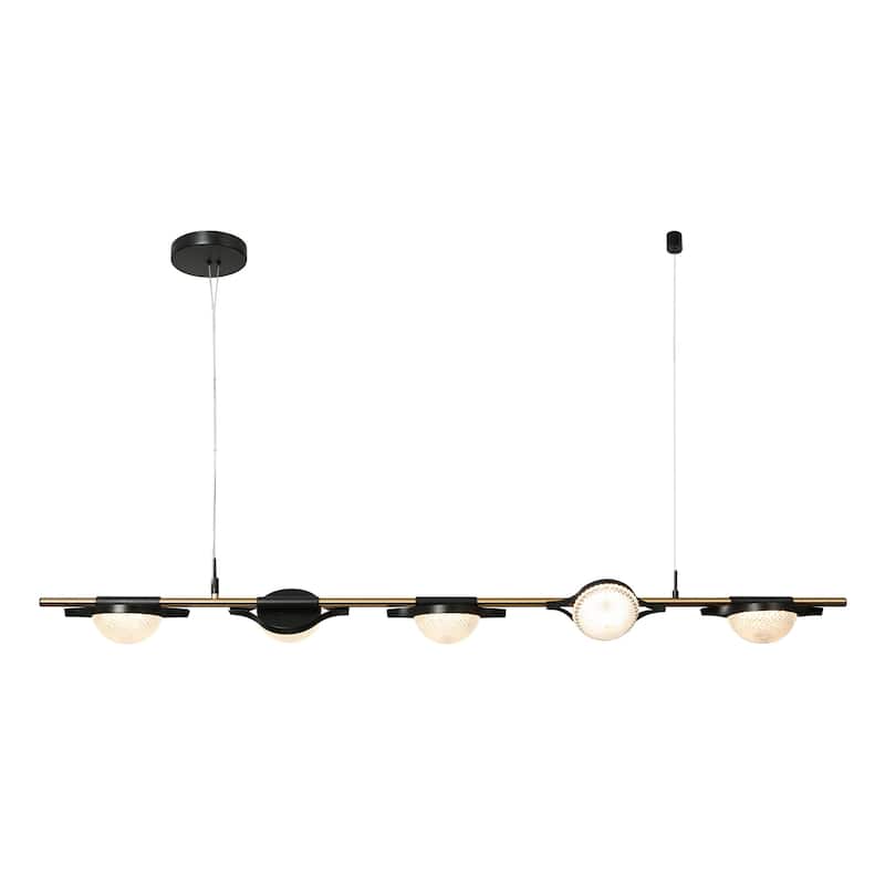 Modern LED 5-Light Chandelier 54" W Black Gold Island Lights for Dining Room - W 54.3" x H 67.5" Max
