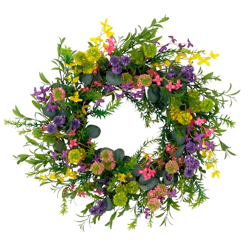Puleo International 24" Artificial Eucalyptus Floral Spring Door Wreath with Berries, Multicolor