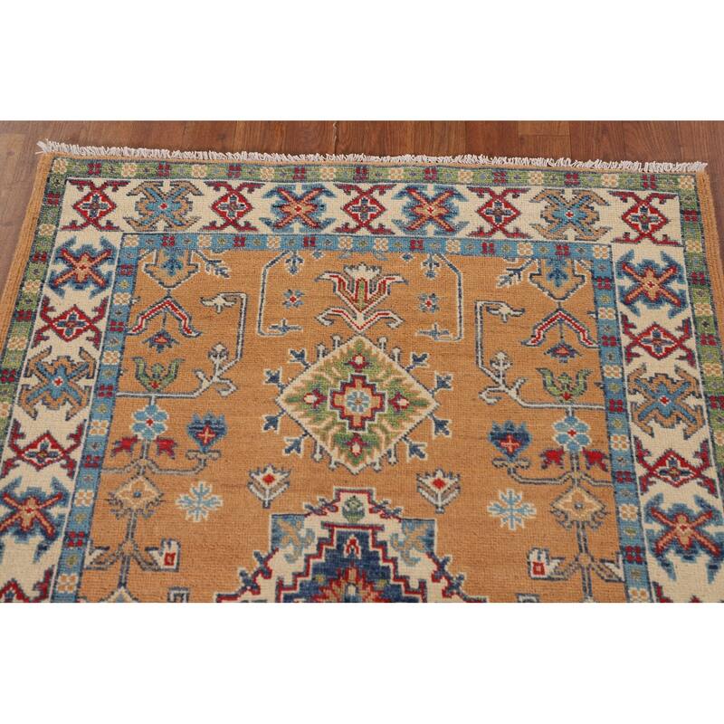 Orange Kazak Rug Hand-Knotted Wool Carpet - 3'5"x 4'10"