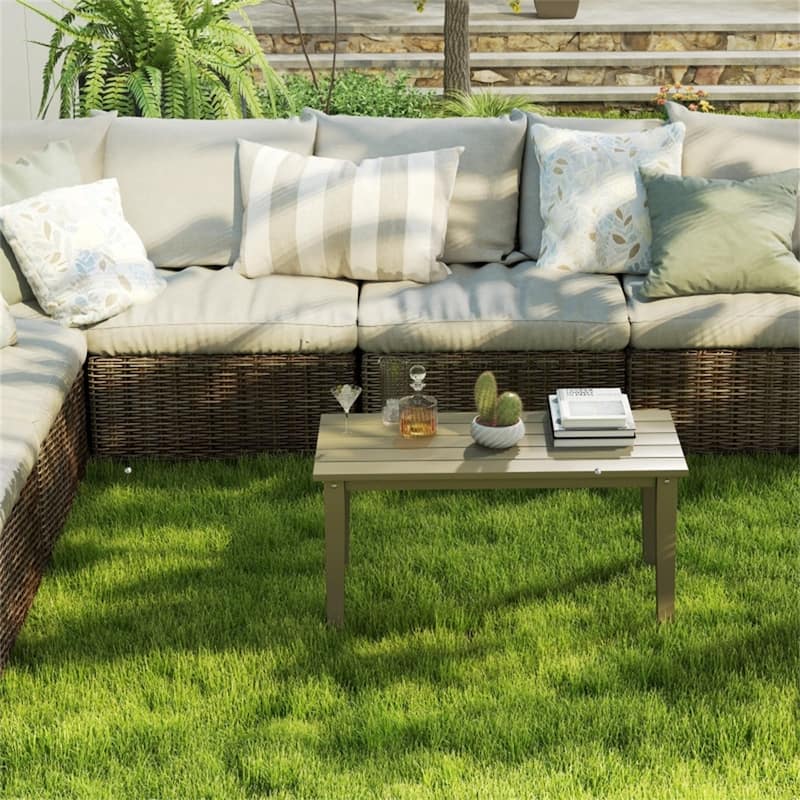 HDPE Outdoor Coffee Table with Slatted Table Top - 35.8" L x 17.3" W x 16.5" H