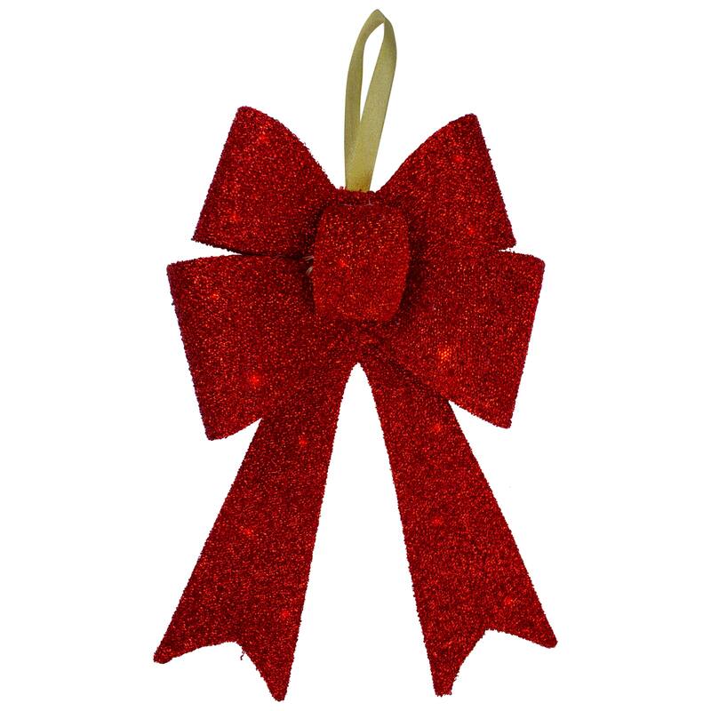 19" LED Lighted Tinsel Bow Christmas Decoration - Solid Red