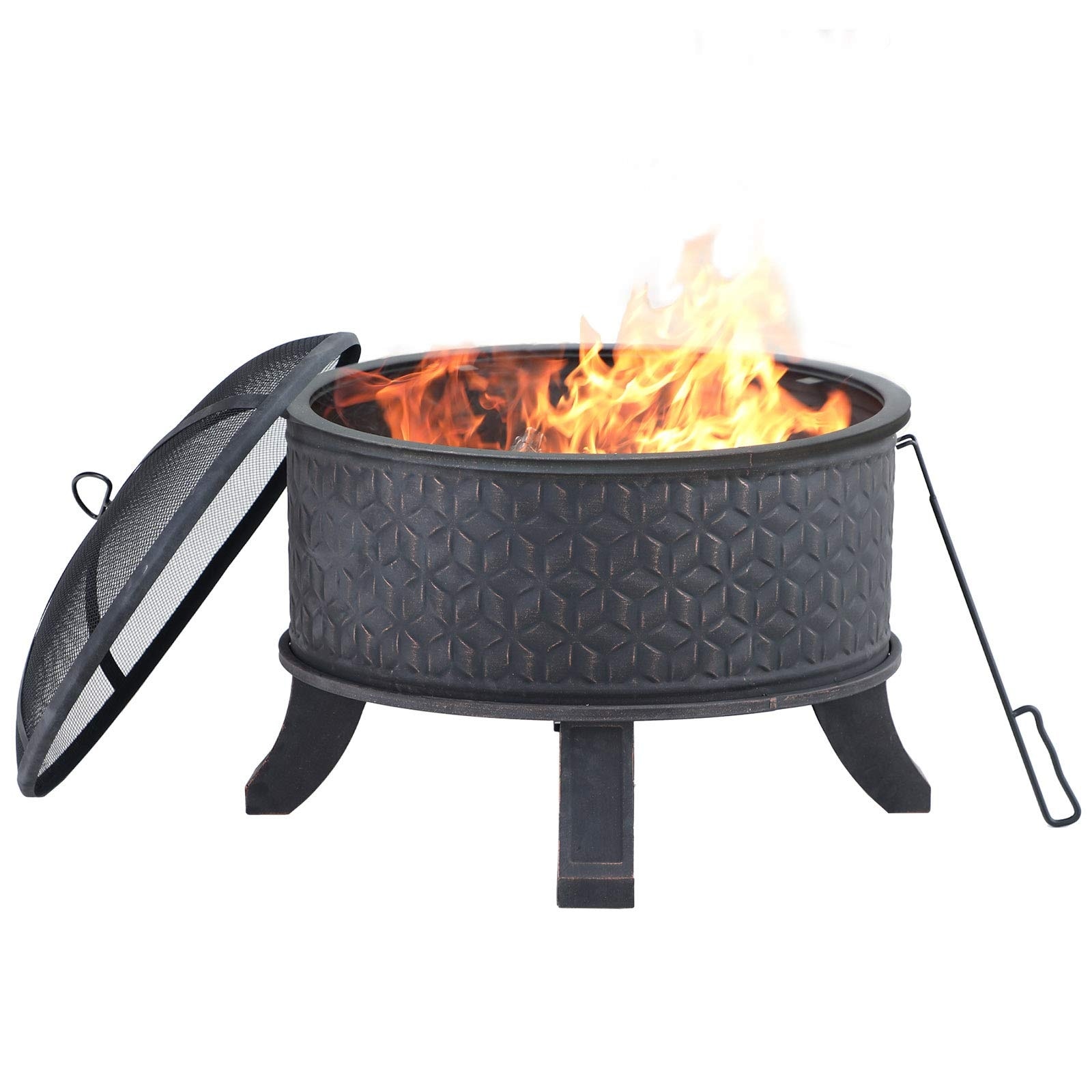 Sophia and William Outdoor Wood Buring Fire Pit 26.4 inch Dia x 17.7 H Heavy Duty, Large Patio Steel Bonfire BBQ Grill Firepit