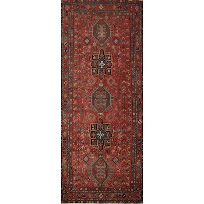 Hand Knotted Oriental 100% Wool Carpet Traditional Geometric Red Heriz Area Rug - 12' 9'' X 5' 1''