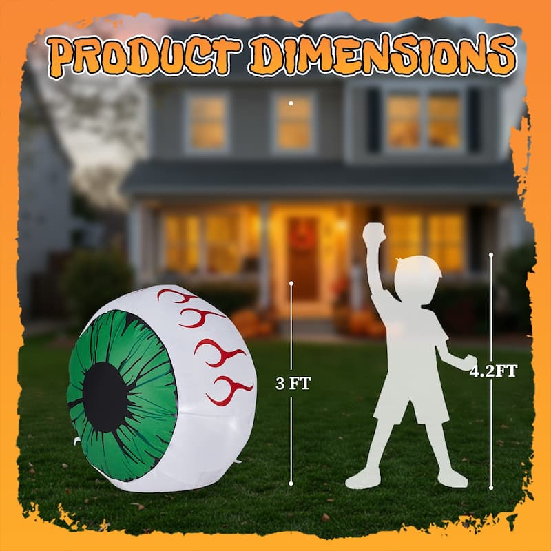 2-Pack 3ft Light-Up Halloween Inflatable Eyeballs for Indoor Outdoor Party Yard Decoration - 3-Feet
