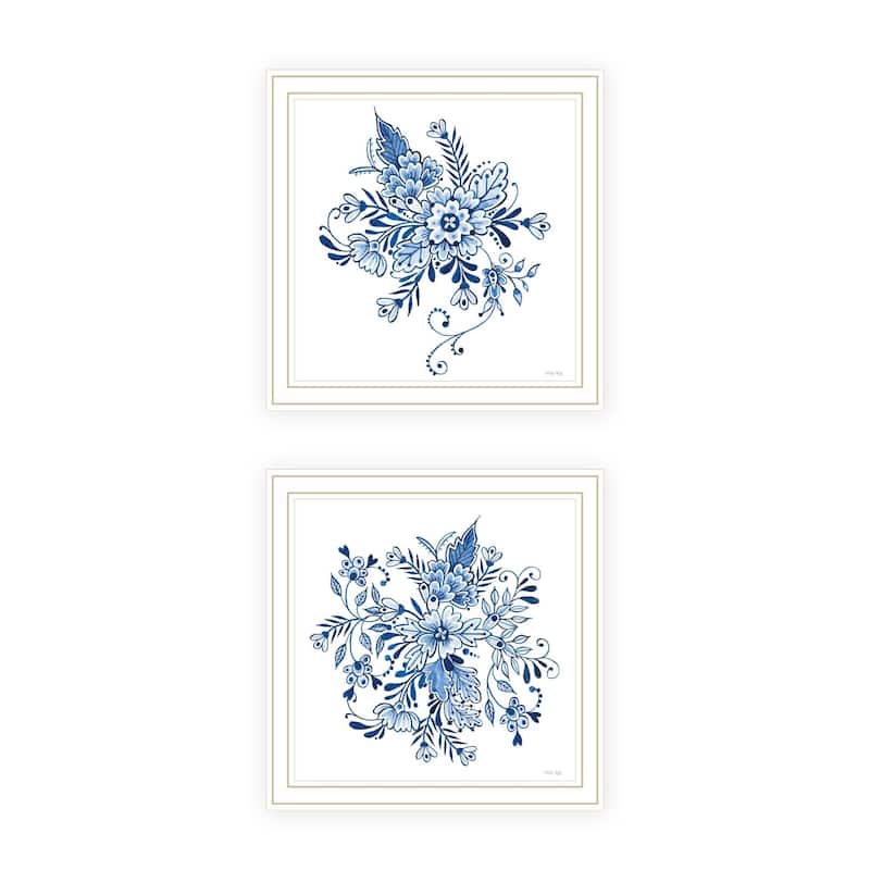 Trendy Decor 4U "Delph Designs of Blue and White Florals" Printed Framed Wall Art by Cindy Jacobs - White - 14 x 14