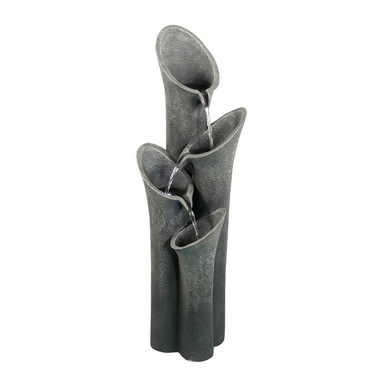 33 1/2-inch High Curved Cascading Outdoor Water Fountain w/LED Lights