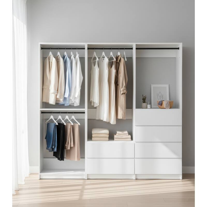 Prosper White Freestanding Walk in Wood Closet System - 94.2"W x 15.7"D x 83" H