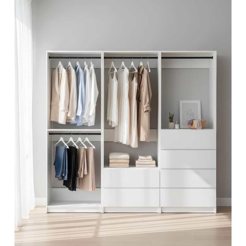 Prosper White Freestanding Walk in Wood Closet System - 94.2"W x 15.7"D x 83" H