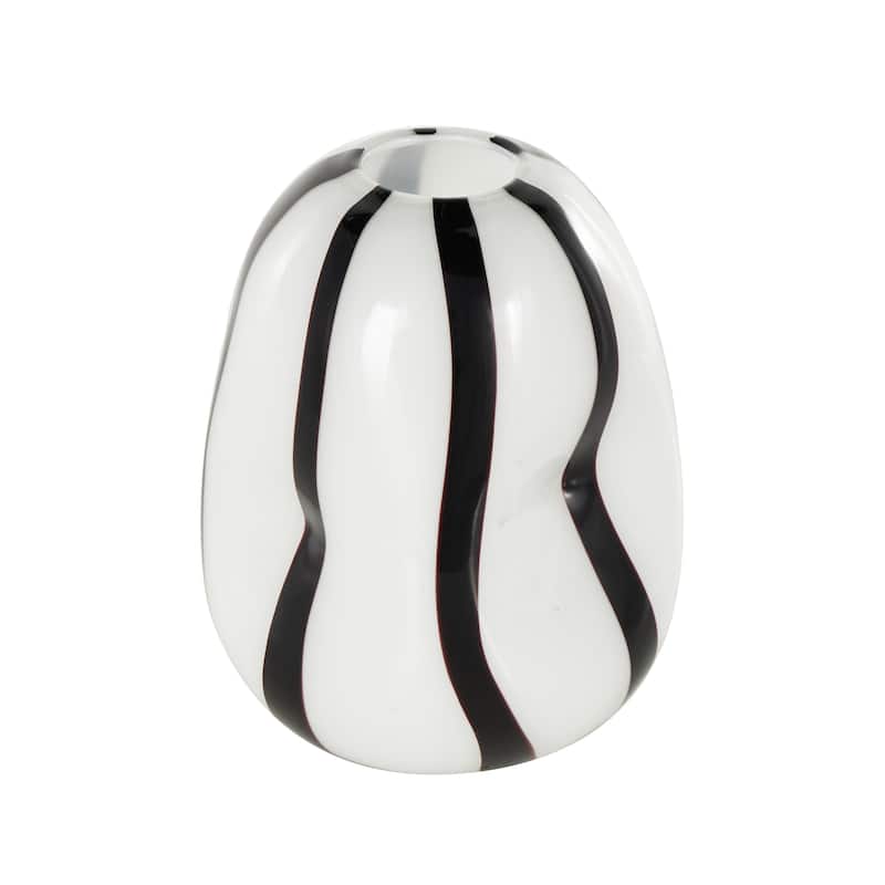 Glass Concaved Round Vase with Black Stripes - White - Roche River Decor