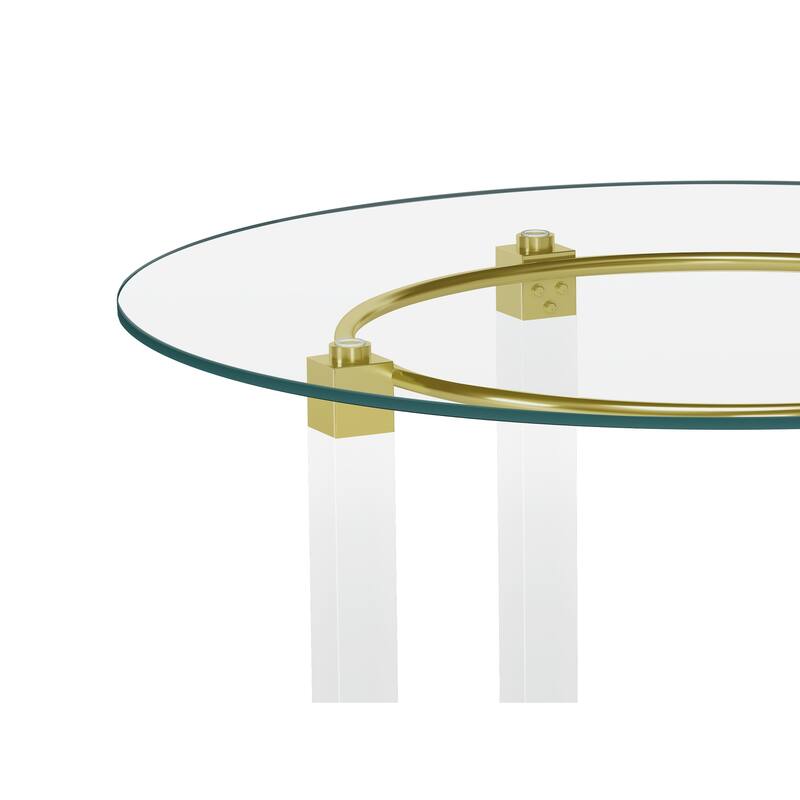 Somette Round Glass Dining Table w/ Acrylic & Steel Base w/ Golden Accents