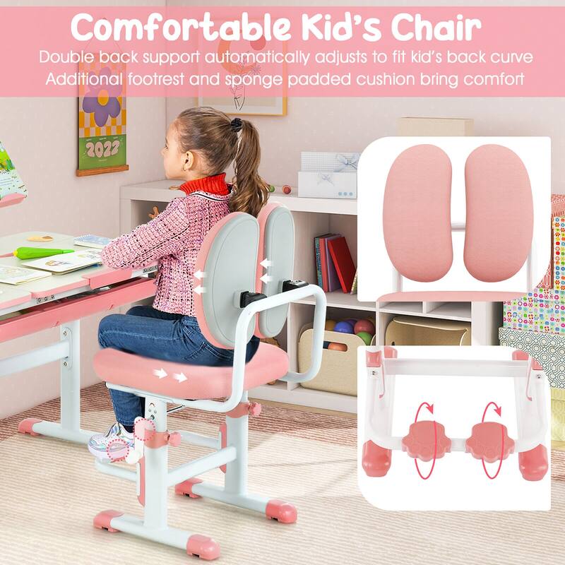 Gymax Kid's Study Desk & Chair Set Height Adjustable with Tilt Desktop