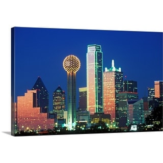 Dallas Texas Skyline Reunion Tower Illuminated At Night Photo Poster 18x12 