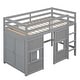 preview thumbnail 7 of 6, Gray Twin Size Pine Wood Loft Bed with Built-in Wardrobe, 2 Windows, and Guardrails