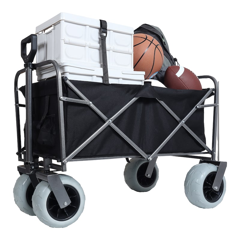 Two Pieces: Heavy-Duty 500lb Capacity Beach Wagon w/9" Pneumatic Tires & Steel Frame; Compact 225lb Foldable Utility Cart