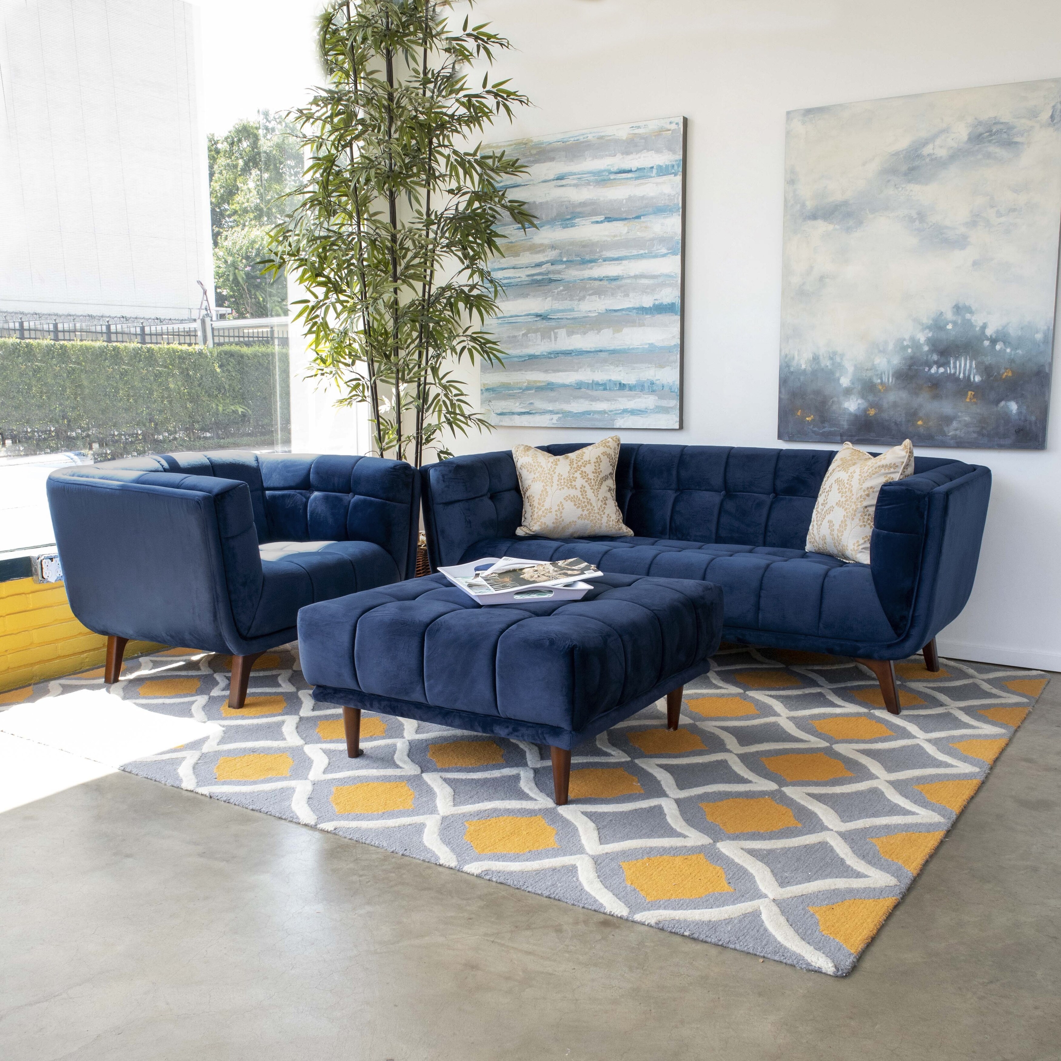 Shop Mid Century Modern Keldon Blue Sofa 86 30 X 86 X 34 On Sale Overstock 31859770