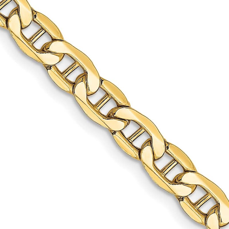Curata 14k Yellow Gold Hollow Polished Lobster Claw Closure 5.1mm Semi solid Nautical Ship Mariner Anchor Chain Bracelet