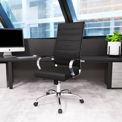 Benmar High-Back Leather Office Desk Chair in Stainless Steel Frame Adjustable Height Tilt Lock 360 Swivel Ergonomic Chair