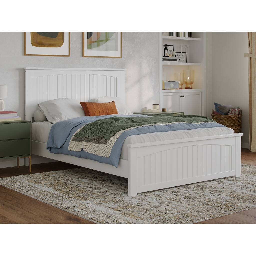 Solid Wood Low Profile Platform Bed with Footboard & USB Ports - Full Size Bed Frame