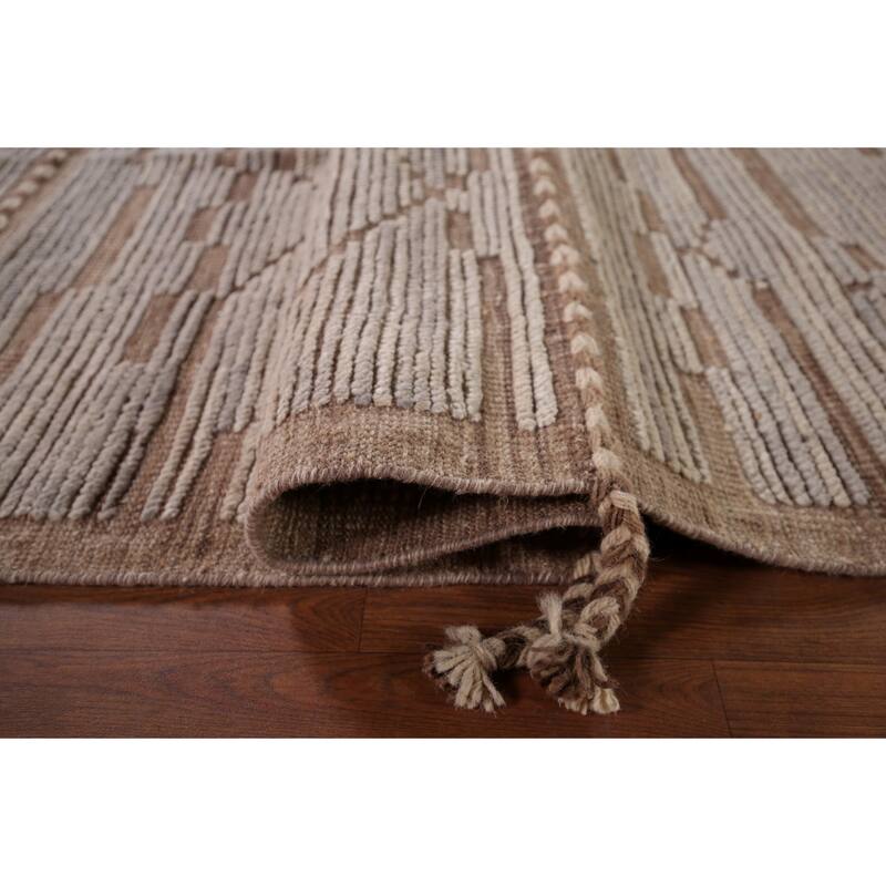 All-Over Striped Moroccan Modern Area Rug Handmade Wool Carpet - 8'0"x 12'1"