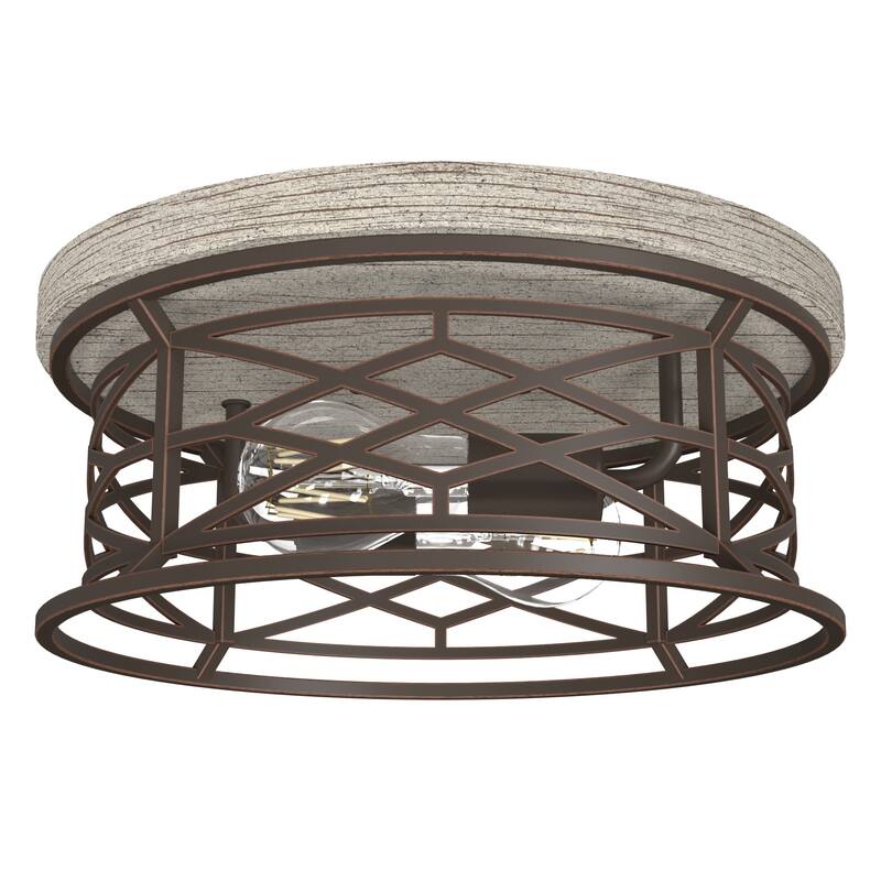 Hunter Langwood Modern 2-Light Flush Mount Ceiling Light - Entry, Living Room - Cage - Damp Rated - 13.25"