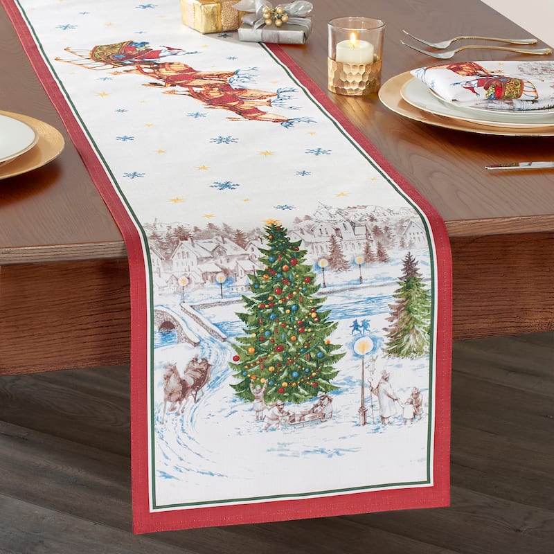 Santa's Snowy Sleighride Table Runner - 13"x70" - 13"x70" - Multi