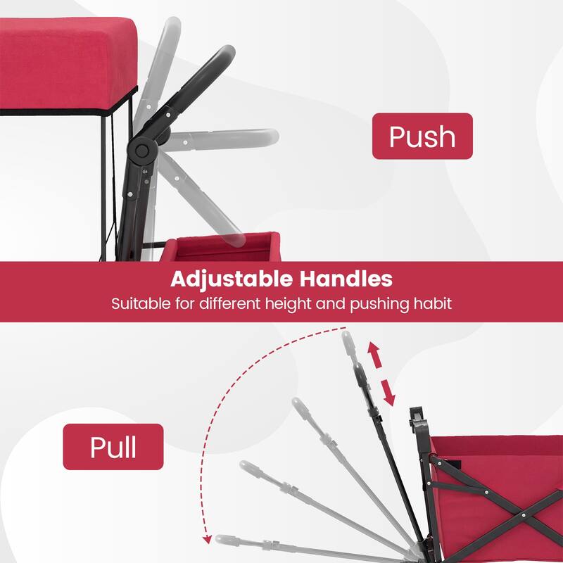 Gymax Collapsible Wagon w/Removable Canopy Adjustable Handles