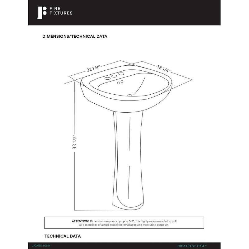 Fine Fixtures Ceramic White Pedestal Sink 22 x 18 - 22 x 18