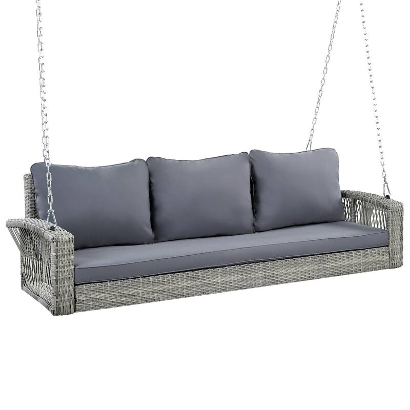 3-Person PE Wicker Porch Swing with Cushions and Chains