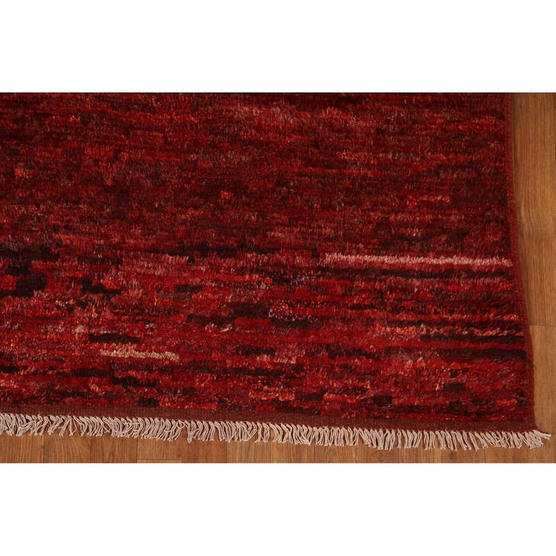 Hand Knotted Oriental 100% Wool Carpet Modern All-Over Red Moroccan Area Rug - 9' 9'' X 6' 9''