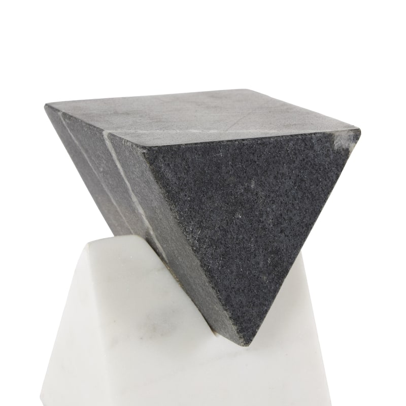White Marble Stacked Pyramid Geometric Decorative Sculpture with White Diamond Center
