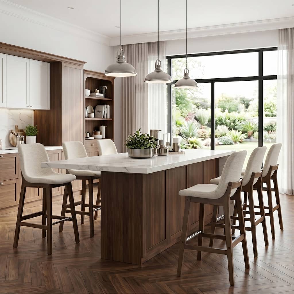 28" Upholstered Dining Bar Stool with Solid Wood Legs (Set of 6)
