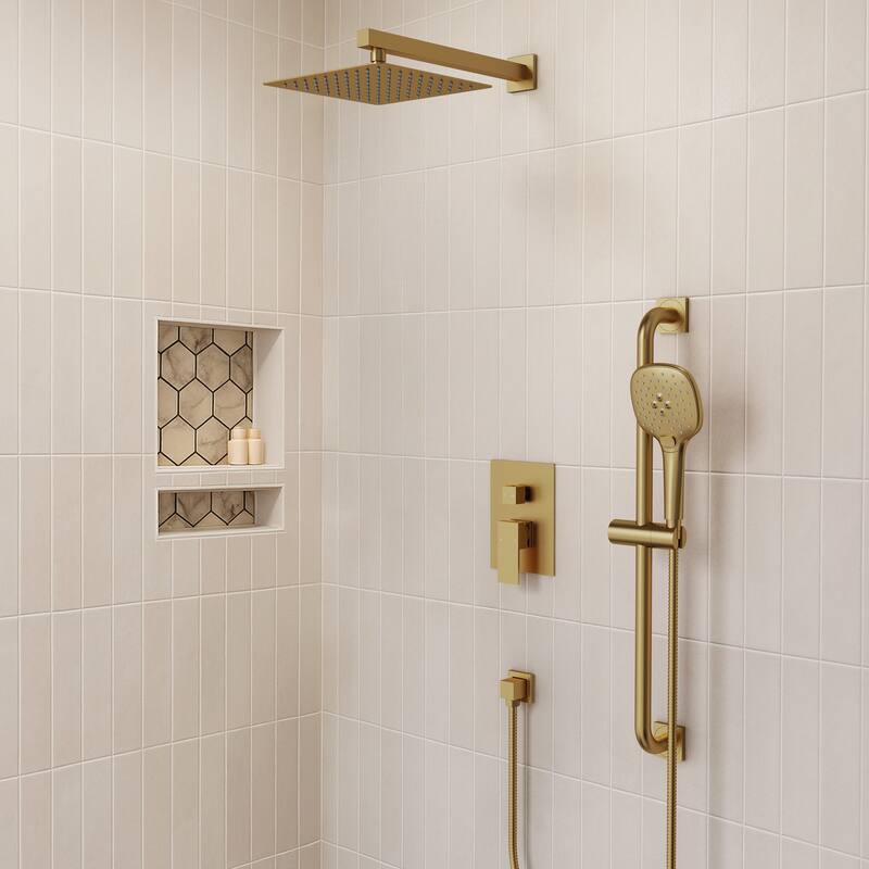 Pressure-Balanced Shower System ,10-Inch Rainfall Shower Faucet with 3-Function Handheld Shower