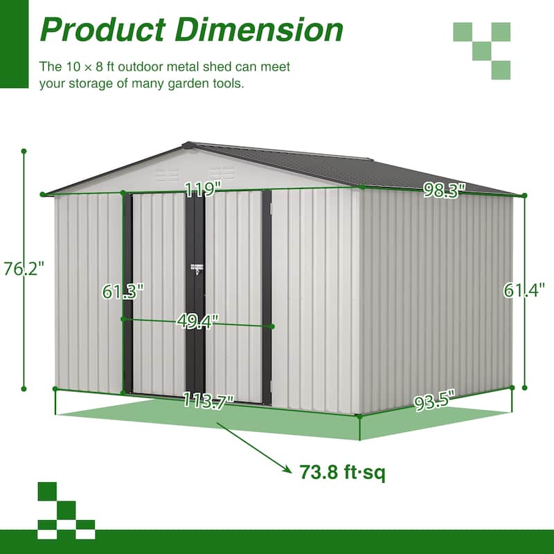 GDFStudio - Evelyn Spacious Outdoor Waterproof Tool Storage Shed with Durable Metal Frame