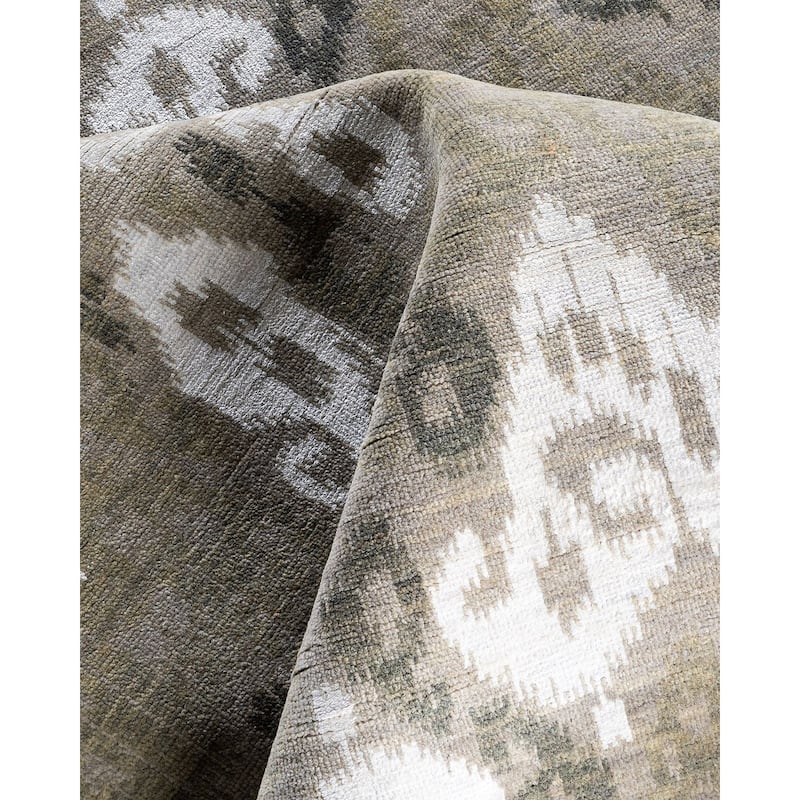 Ikat One-of-a-Kind Hand-Knotted Area Rug, Gray - 9' 0" x 12' 1"