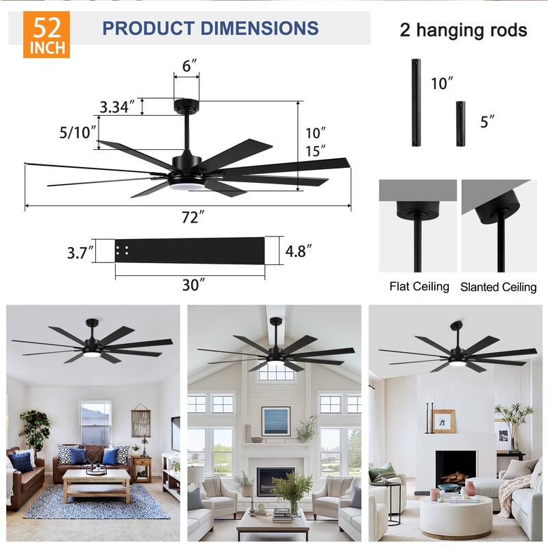 Large Size 8 pcs Blades Ceiling Fan With Dimmable LED