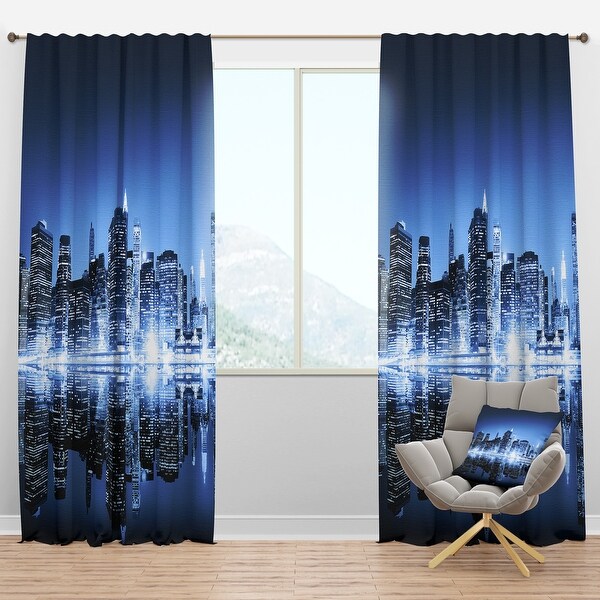 Designart 'Night New York City Mirrored' Cityscape Blackout Curtain
