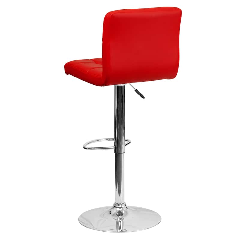 Contemporary Quilted Vinyl Adjustable Height Barstool with Chrome Base