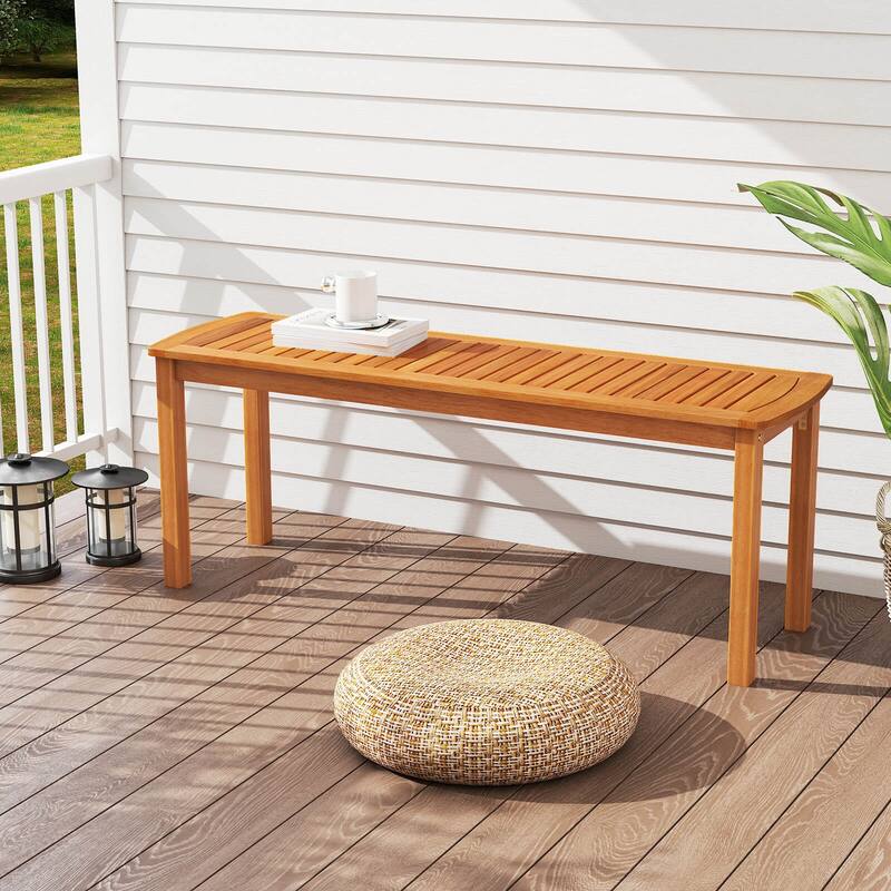 Costway Acacia Wood Outdoor Bench 48" Long Patio Dining Bench with - See Details - Natural